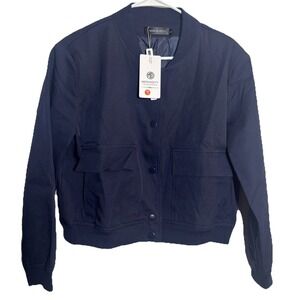 NWT MEROKEETY Women's Bomber Jacket Size Small Navy Blue Lightweight Casual Coat